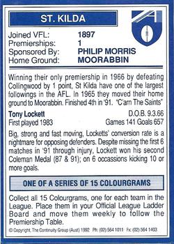 1992 AFL Colourgrams #NNO Tony Lockett Back